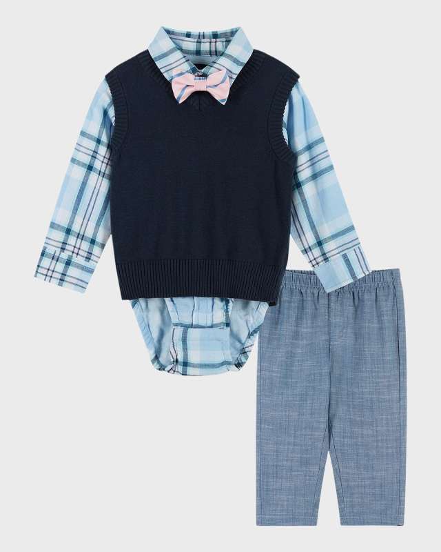 Boy's Three-Piece Sweater Vest Set, Size Newborn-18